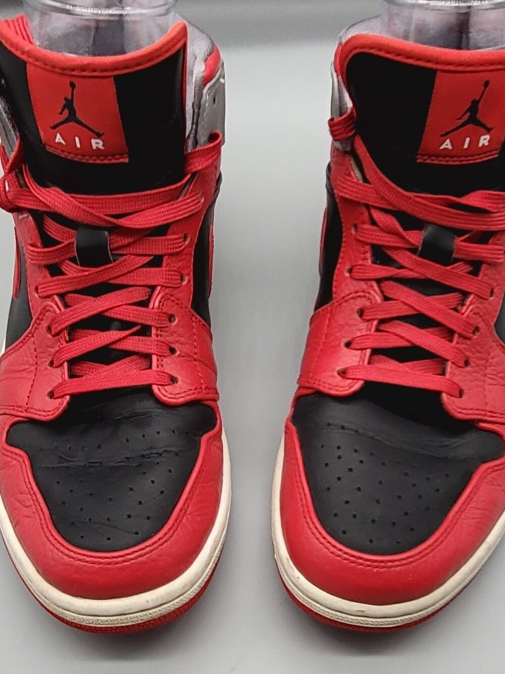 Nike Air Jordan 1 Mens High Top Sneakers Shoes Red Black Grey Bred